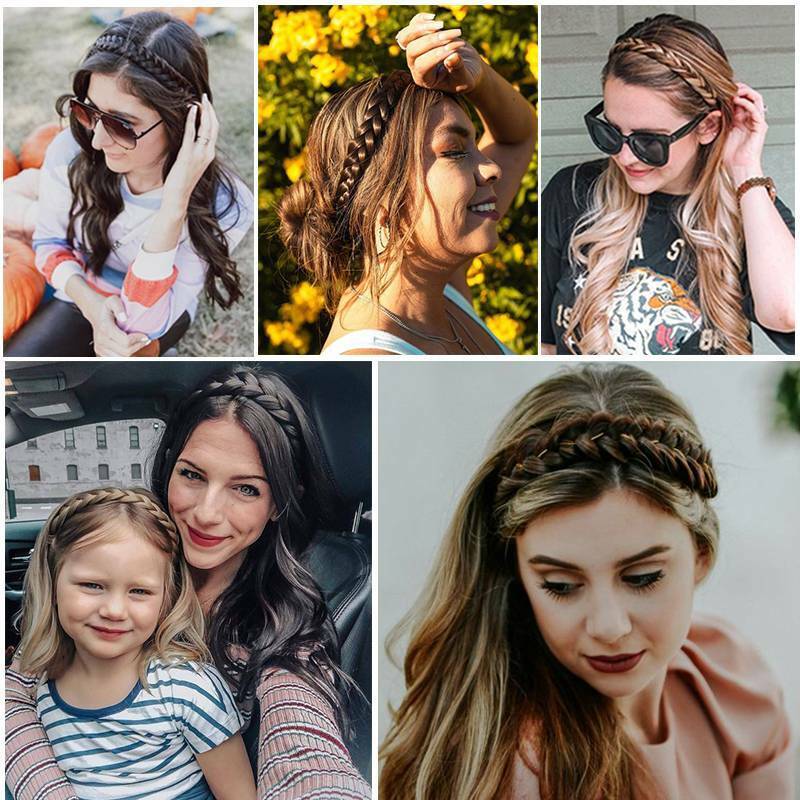 Women Braided Synthetic Plait Plaited Elastic Hair Accessories Band Headband