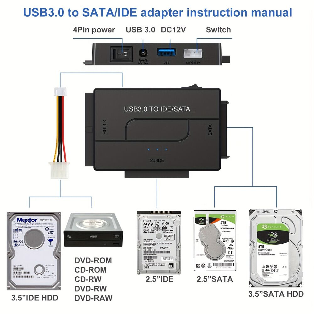 USB 3.0 To SATA 3.5 2.5 Hard Drive Adapter Cable For Samsung Seagate WD HDD SFD