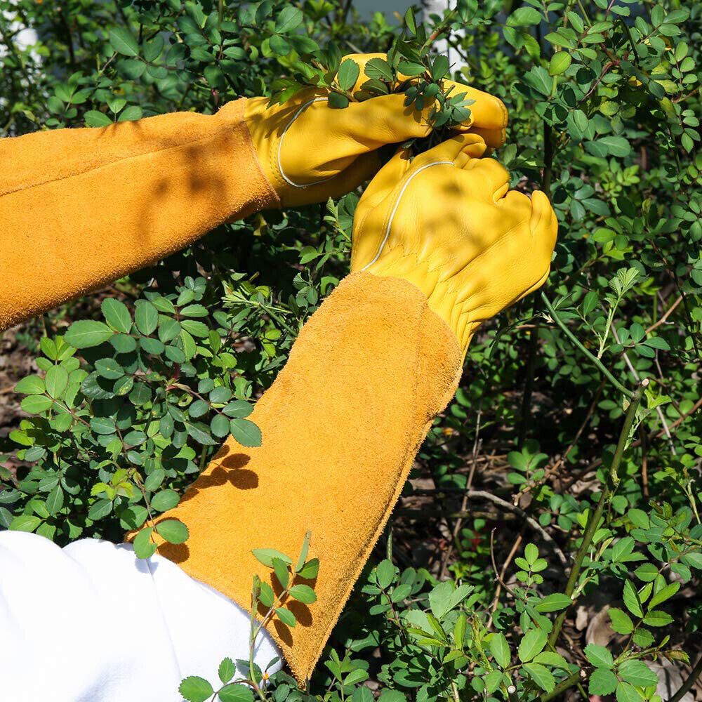 New Long Tube Gardening Gloves Leather Breathable Gauntlet Pruning Garden Gloves