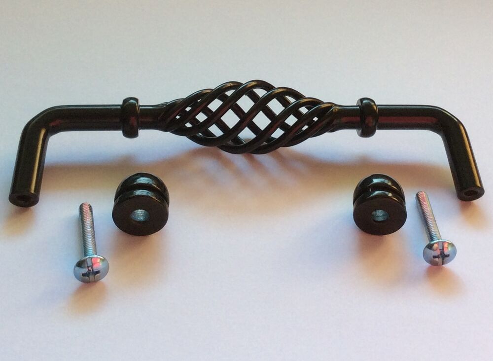 Provincial Birdcage Kitchen Cabinet Handles / Knobs Matt Black Cupboard Door