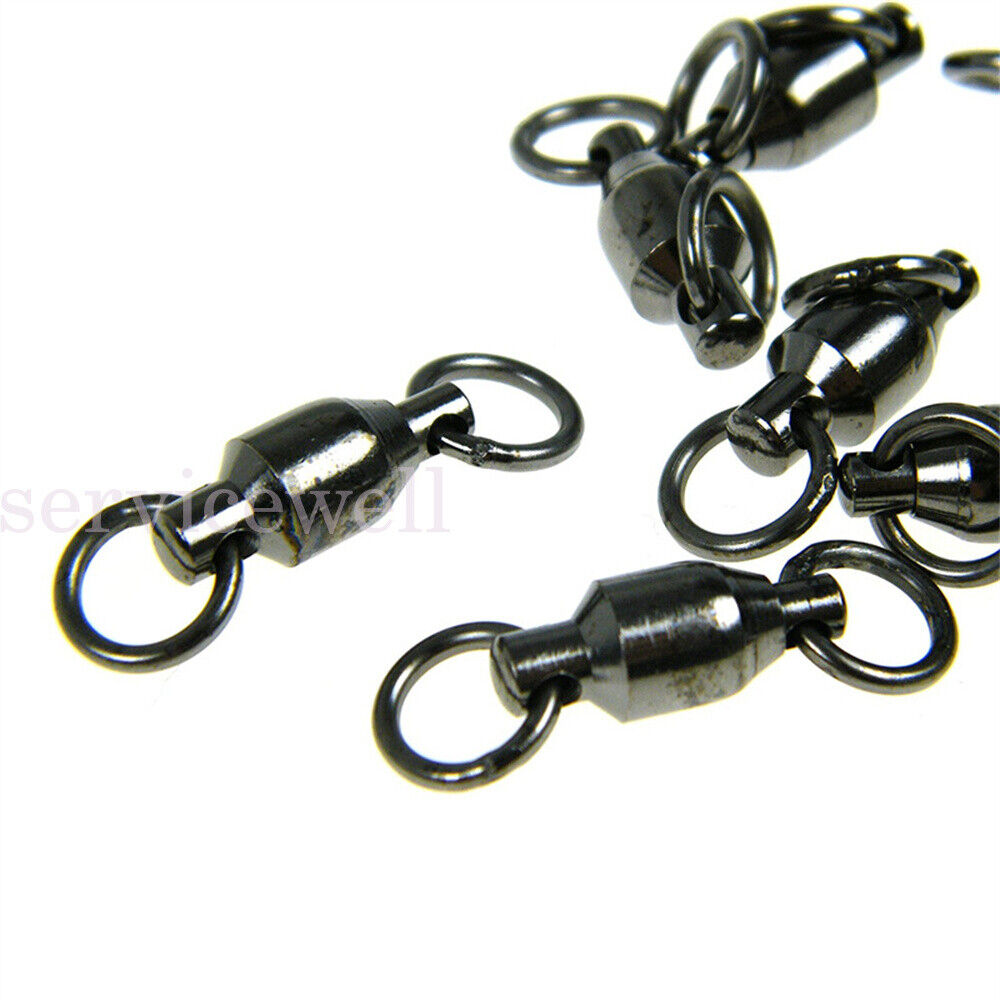 60pcs Black Fishing Ball Bearing Swivel Solid Rings Stainless 1/2/3/4/5#