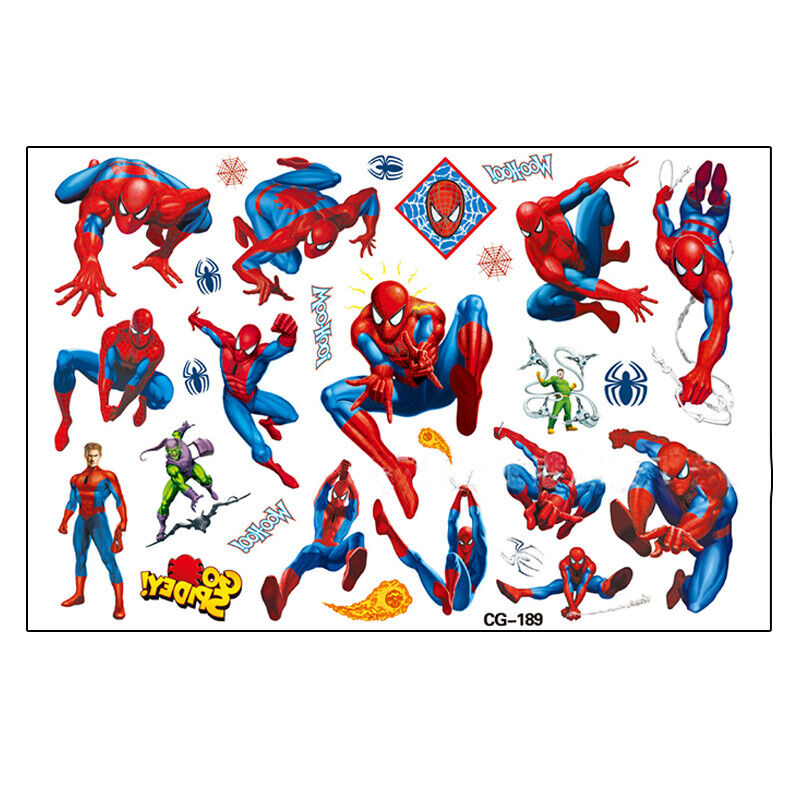 Kids Tattoo Sticker Super Hero Temporary Spiderman Cartoon Supplies Body Art