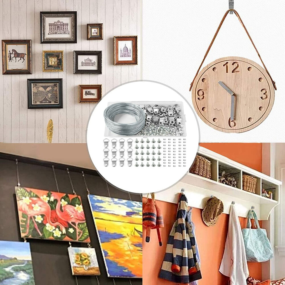 Picture Hangers Hooks 30M Wire Photo Frame Hanging Kit D Ring Stainless Steel