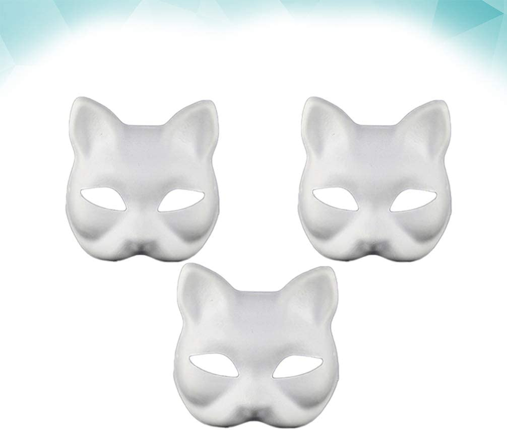 3 Pcs White Masks DIY Cat Half Animal Plain Masquerade Masks Unpainted (White)