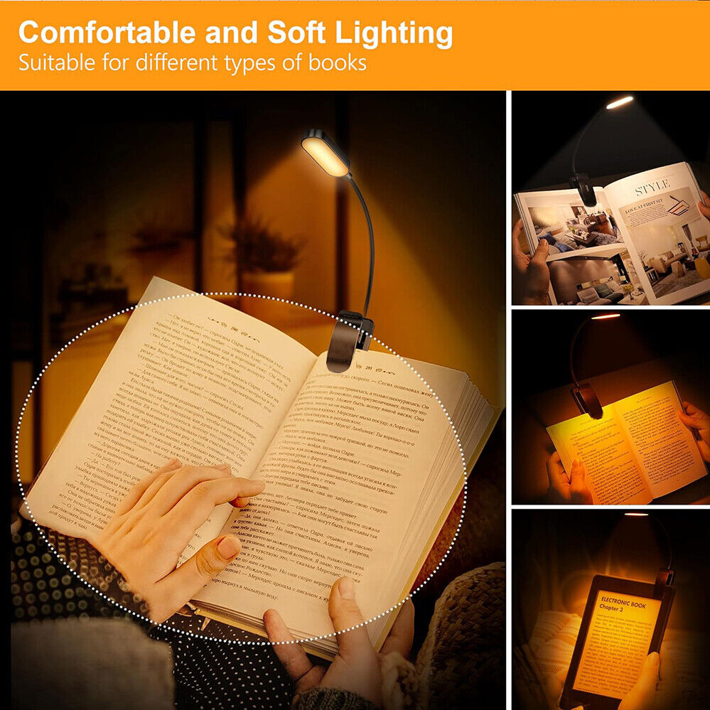 Mini Portable Clip-On Reading Lamp LED Night Light Book Light 3 Modes Brightness