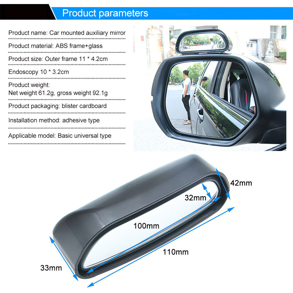 2x Adjustable Wide Angle Blind Spot Mirror for Driving Parking Safety Universal