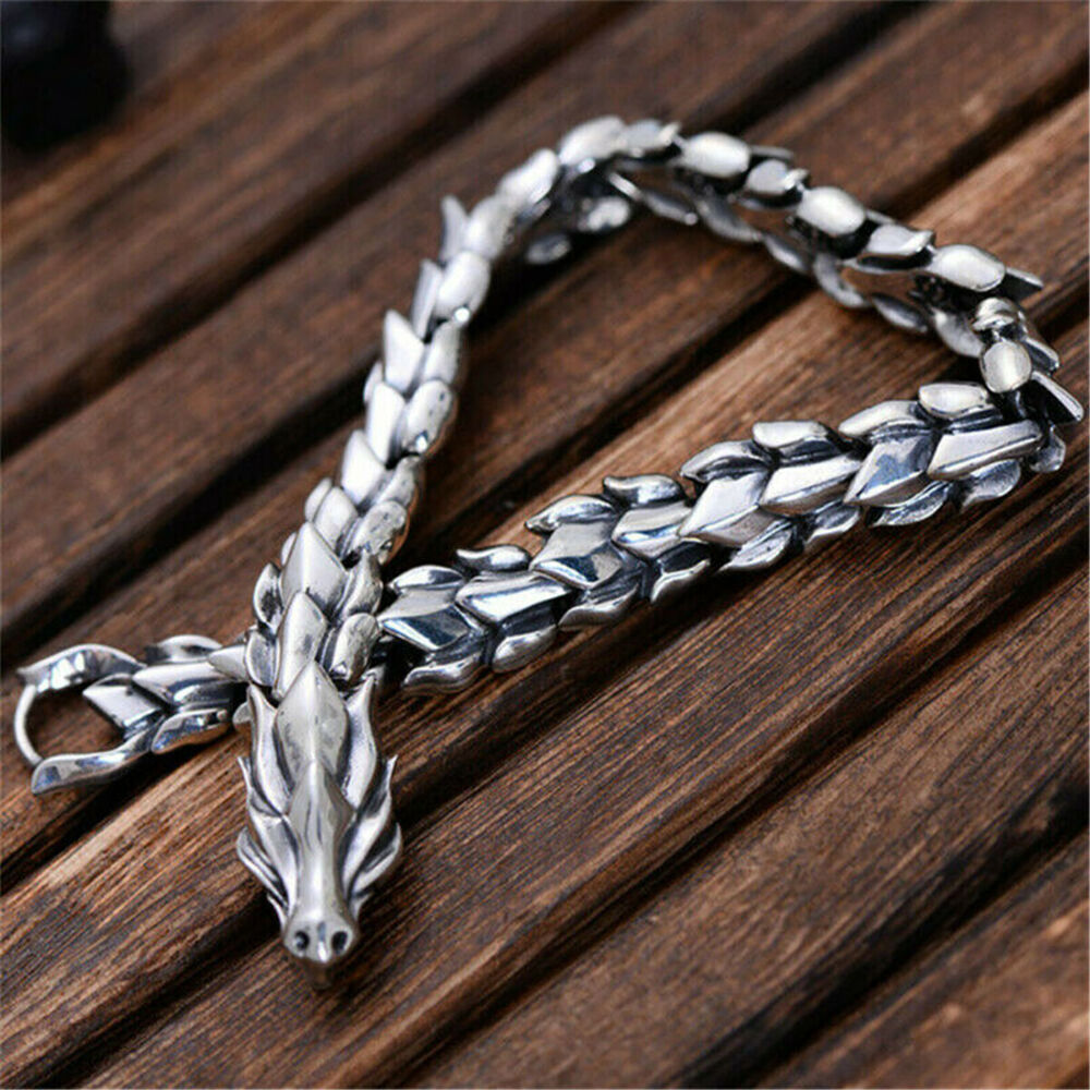 Viking Dragon Scale Link Chain Bracelet Men's Stainless Steel Ouroboros Bangle