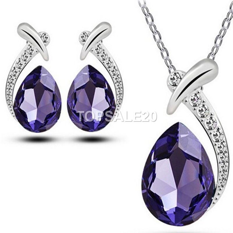 Women's Wedding Bridal Rhinestone Crystal Necklace Earrings Set