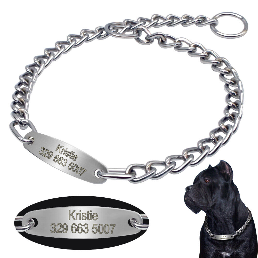 Personalized Dog Chain Choke Collar Engraved ID Slip Dog Collar for Pitbull Pug