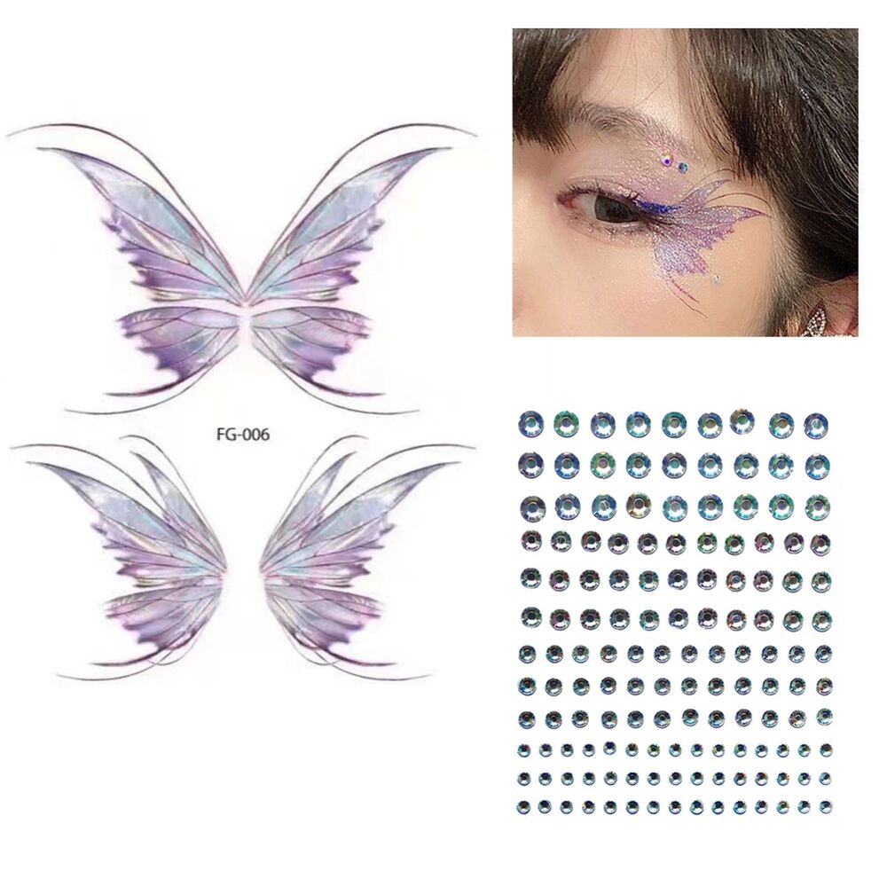 2x Glitter Butterfly Tattoo Gems Jewels Waterproof Face Body Art Stickers Party