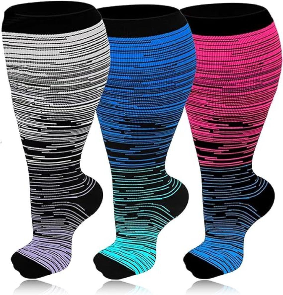 2XL-6XL Plus Size Compression Socks 20-30mmhg Extra Wide Calf Knee High Stocking