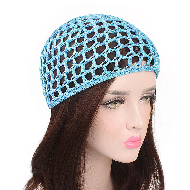 Womens Mesh Hair Net Crochet Cap Solid Hairnet Snood Sleeping Turban Hat Vintage