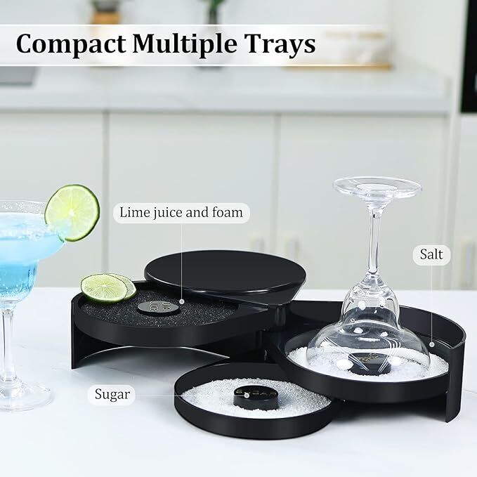 3-Tier Bar Salt Sugar Margarita Cocktail Glass Rimmer Home Bar Rotating Rimmer