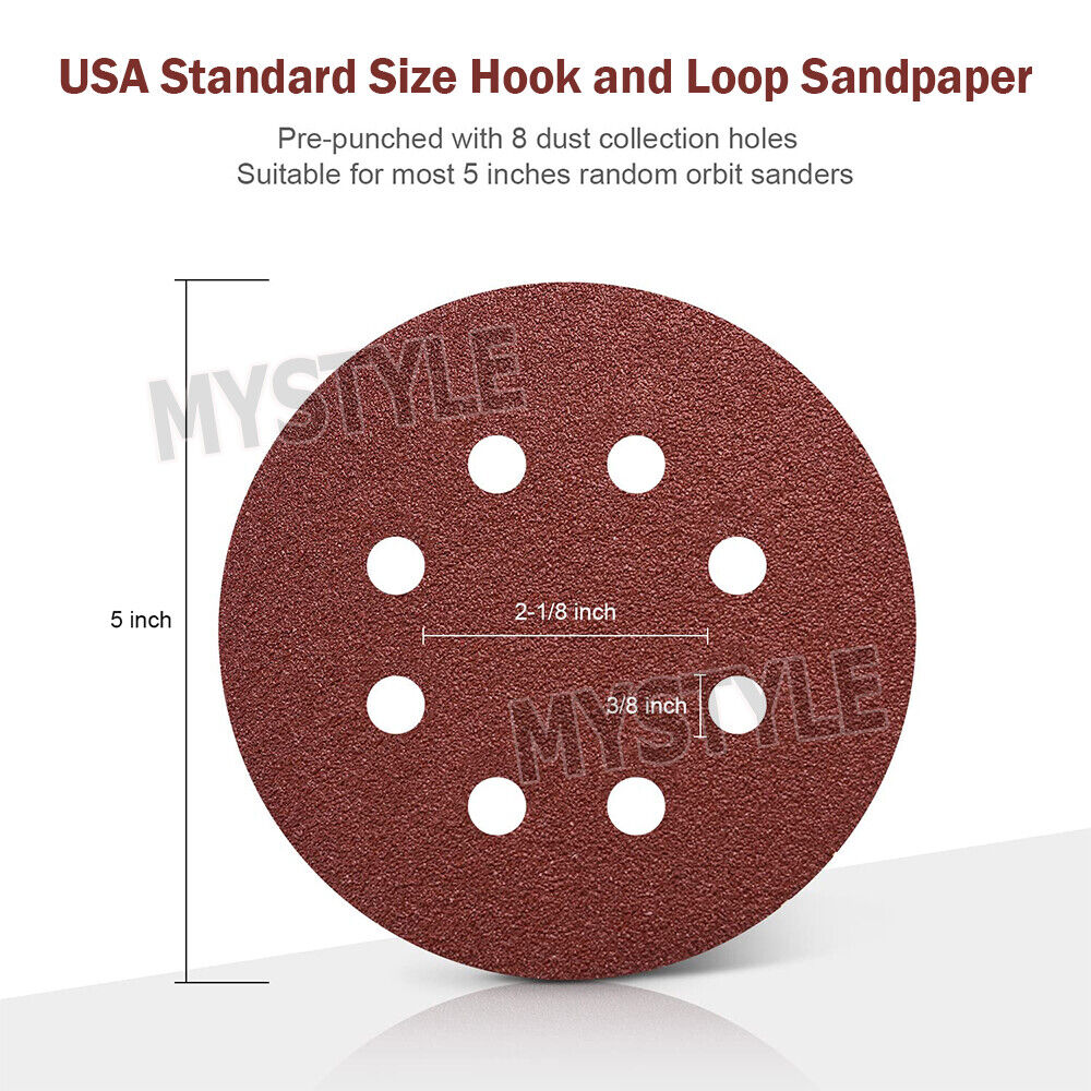 Sanding Discs 125mm 5" 8-Hole  Grit Orbital Sander Pads Sandpaper