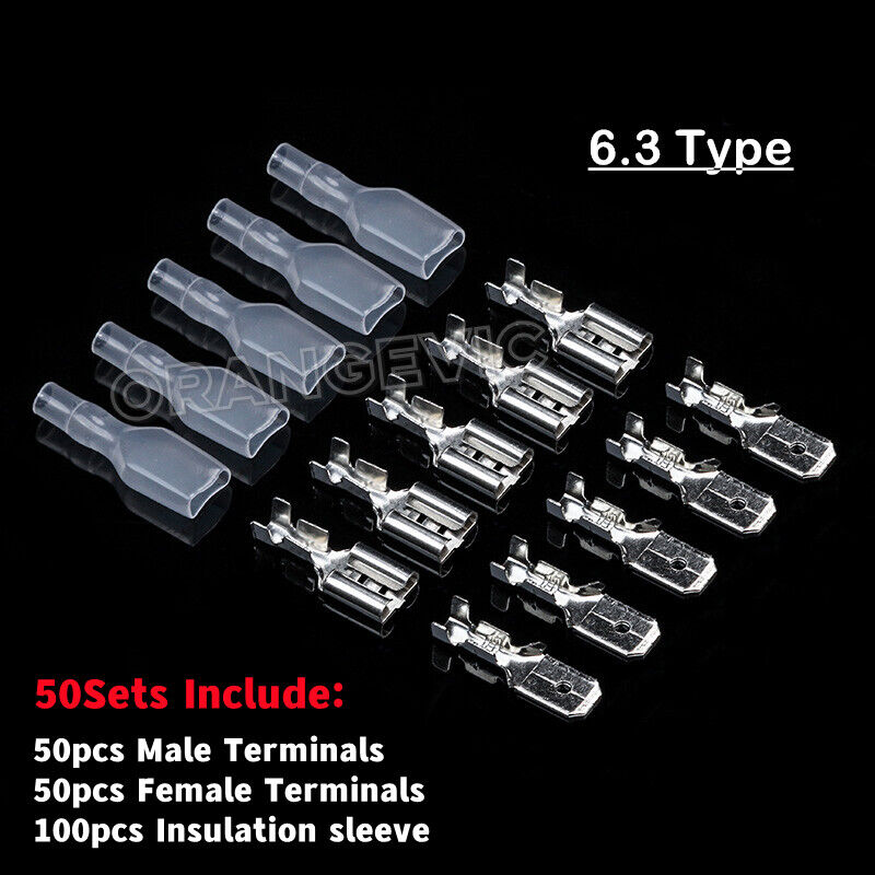 50Set 2.8/4.8/6.3mm Spade Male Female Terminals Electrical Wire Crimp Connectors