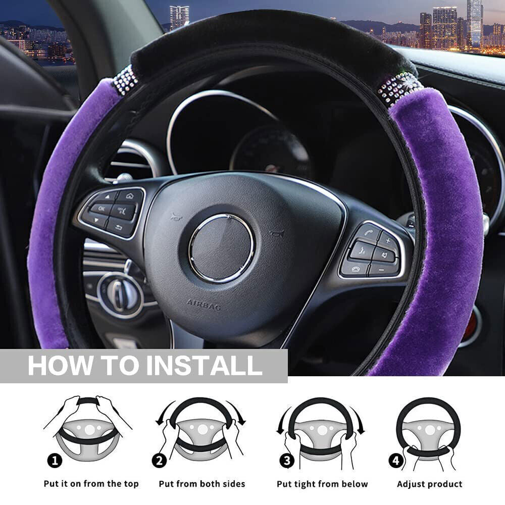 Purple Car Parts Steering Wheel Cover Rhinestone Anti-slip Protector Accessories