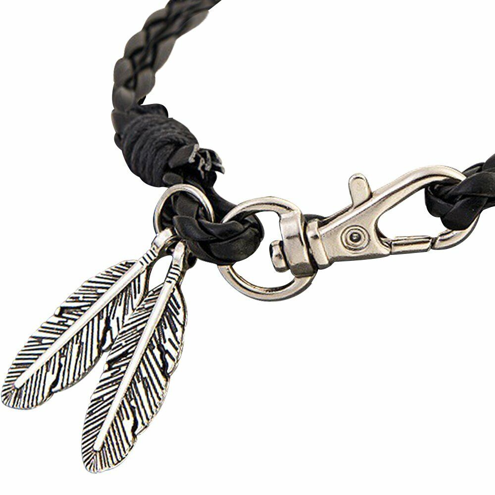 Mens Womens Surfer Patrol Leather Bracelet Feather Clasp Cord Wristband Gift Y1