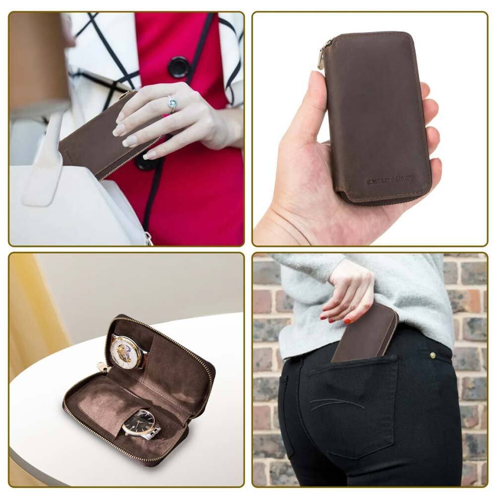 Watch Display Box Leather Travel Case Jewelry Storage Pouch Portable Zipper Bag