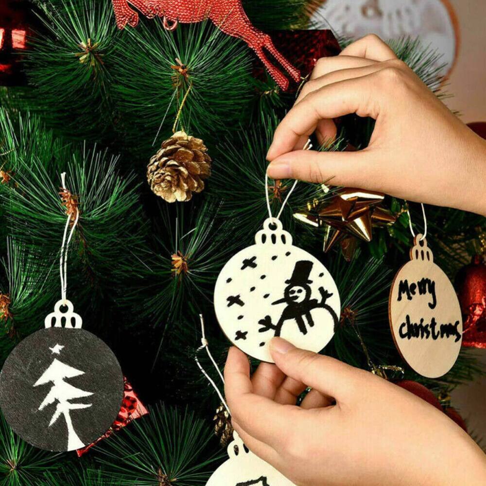 30x Wooden Bauble Blank Hanging Ornament Christmas Tree Pendant DIY Craft