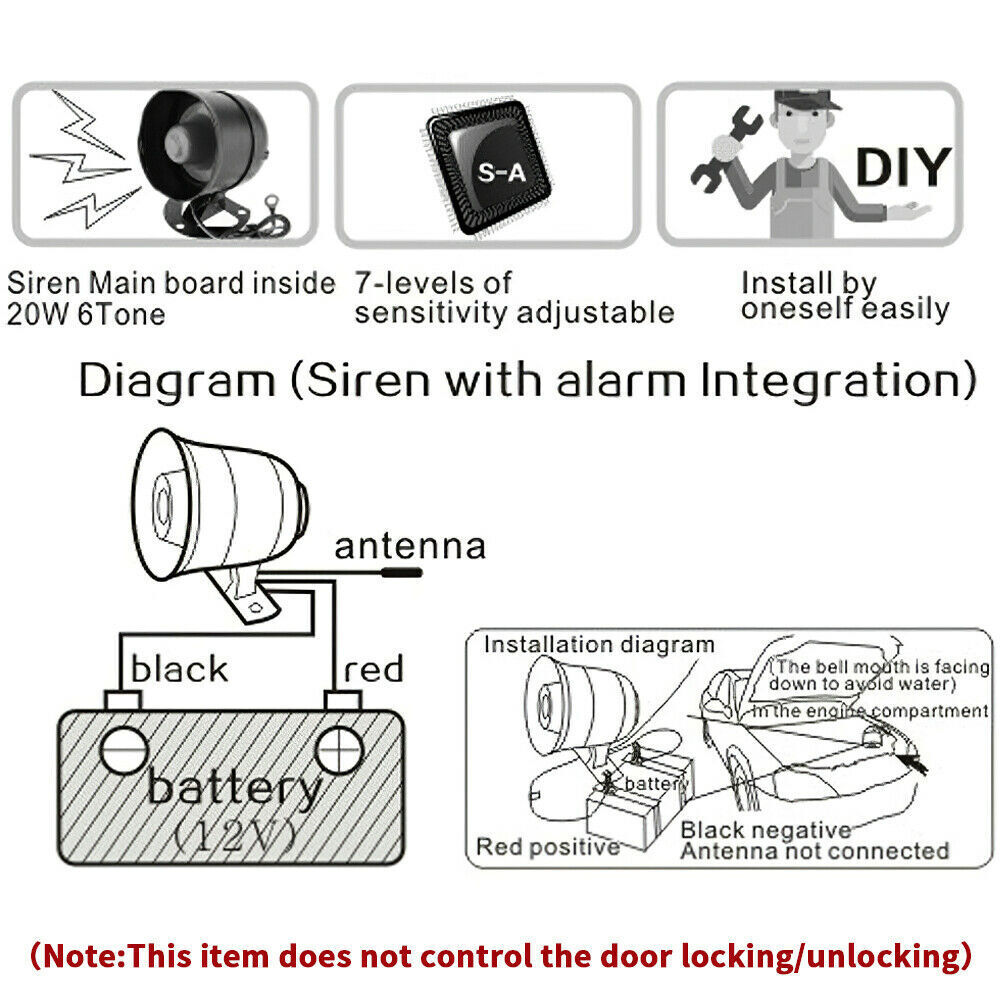 Universal Car Vehicle Alarm Security System Keyless Entry 2 Remote Control Siren