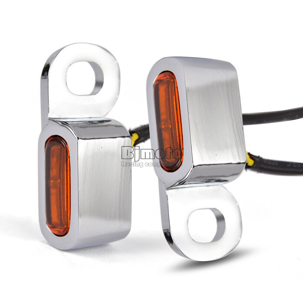 For Harley 2X Chrome Motorcycle LED Mini Turn Signal Indicator Light Amber