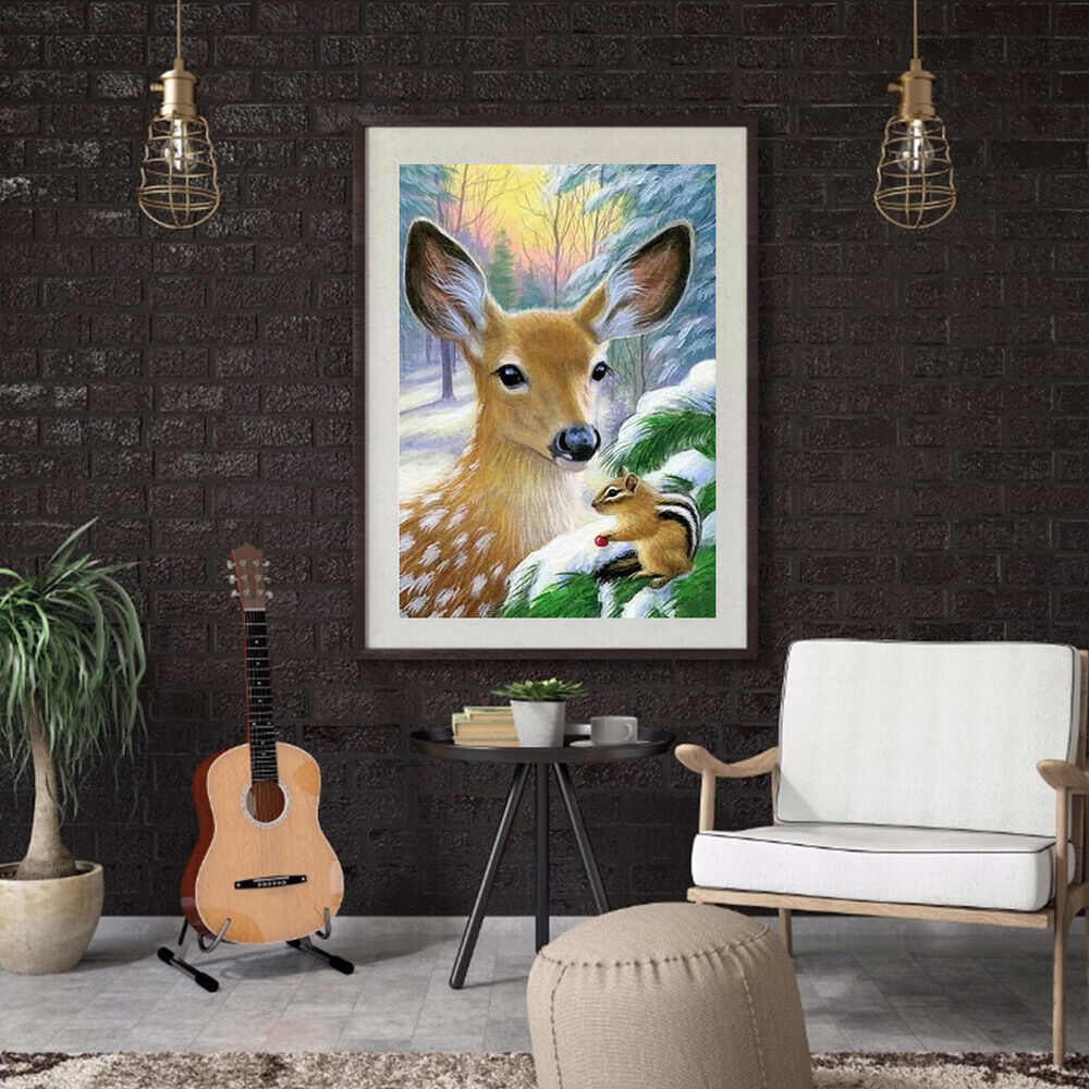 Diamond Painting Full Round Drill Deer and Squirrels Rhinestone Modern Art Cr