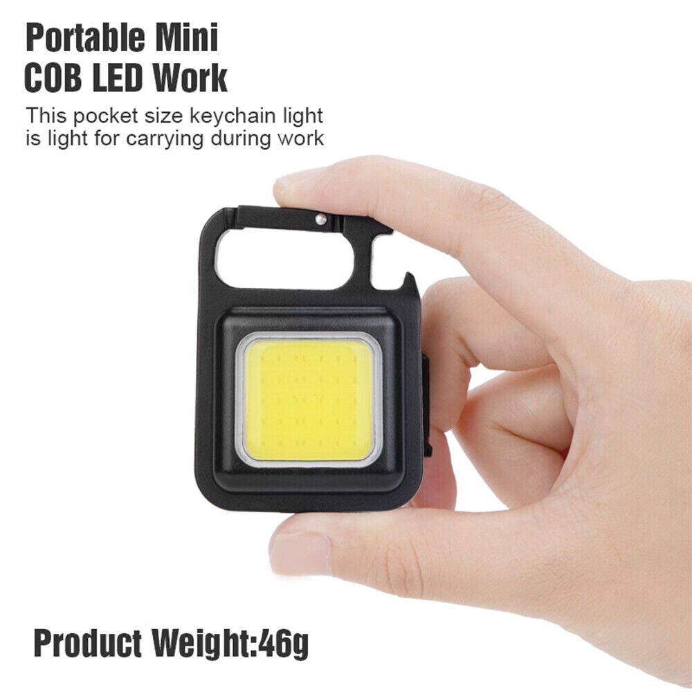 Mini COB Flashlights 400Lumens Work Lamp Rechargeable Light Keychain USB Keyring