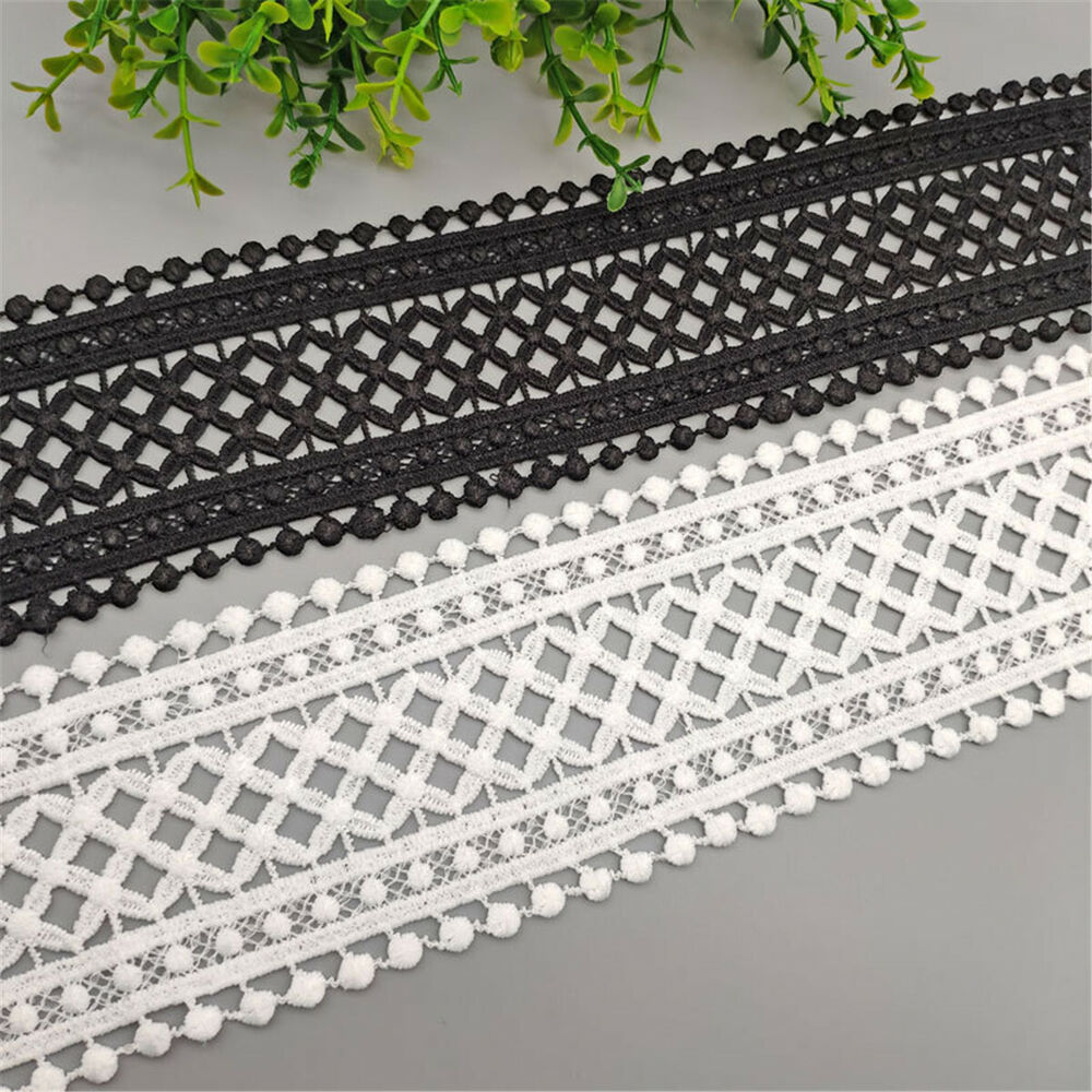 1 Yard Black White Hollow Floral Embroidered Lace Trim Ribbon DIY Apparel Sewing