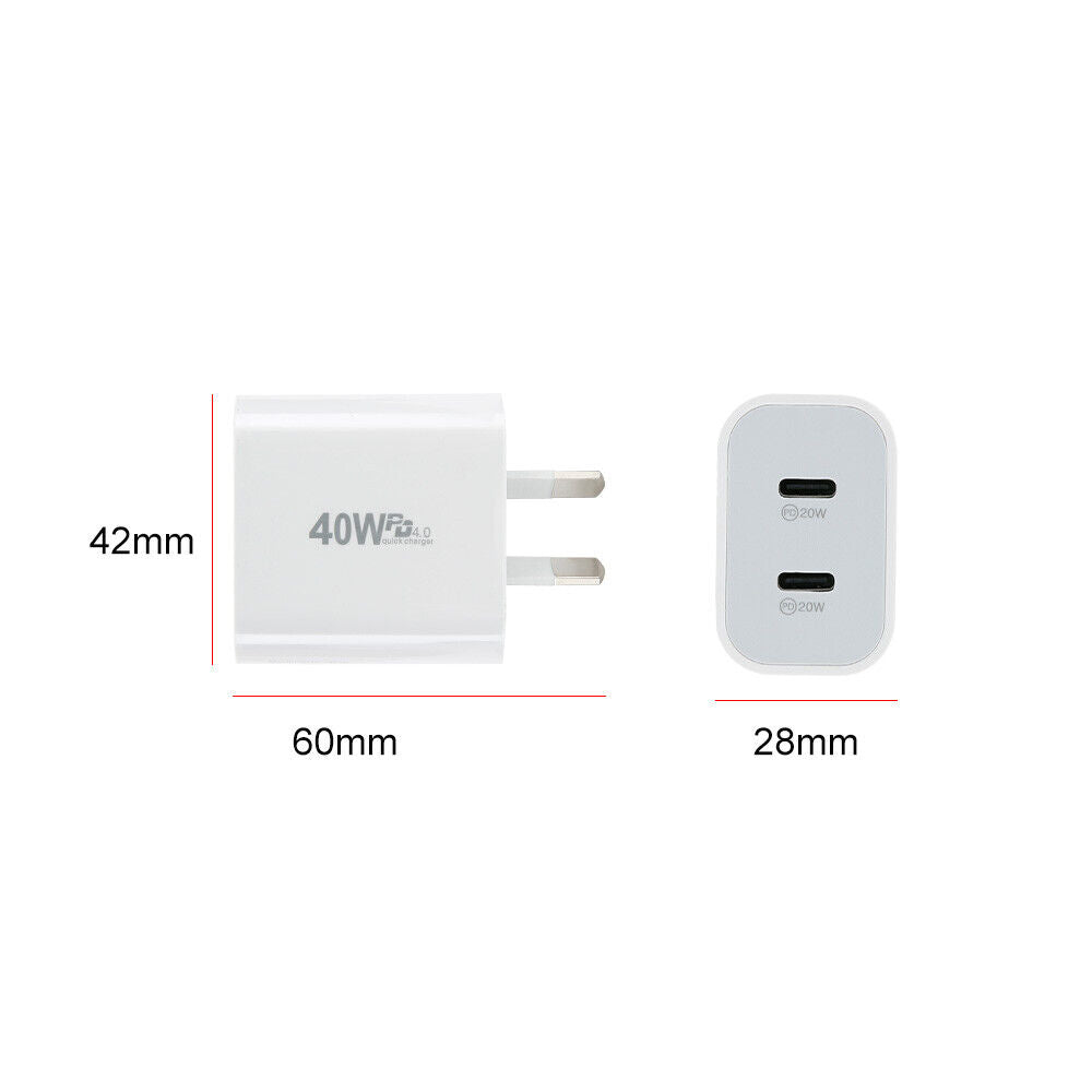 40W Dual USB C Fast Wall Charger Power Adapter Socket AU Plug For iphone Android