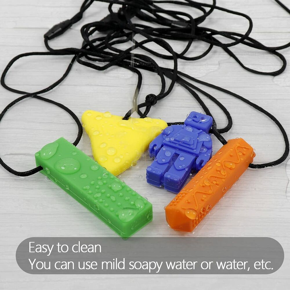 4 Pack Chew Baby Kids Silicone Teether Autism Sensory Chewy Toy Necklace ADHD