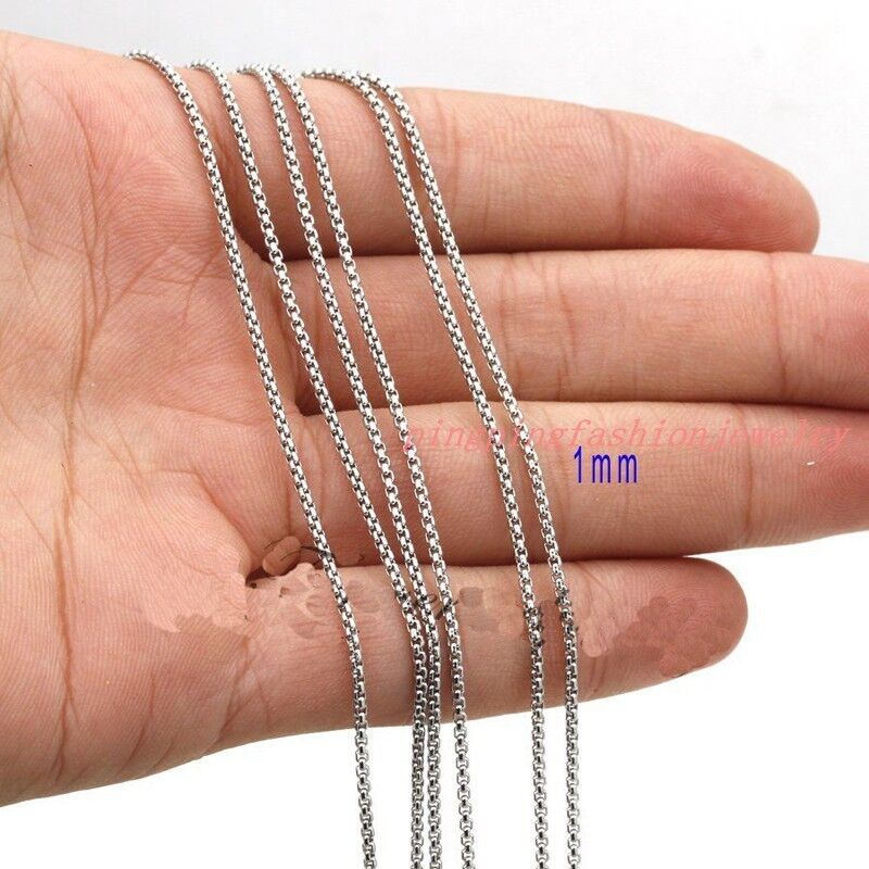 1/2/3/5/7MM Silver Stainless Steel Mens Womens Jewelry Box Chain Necklace 16-40"