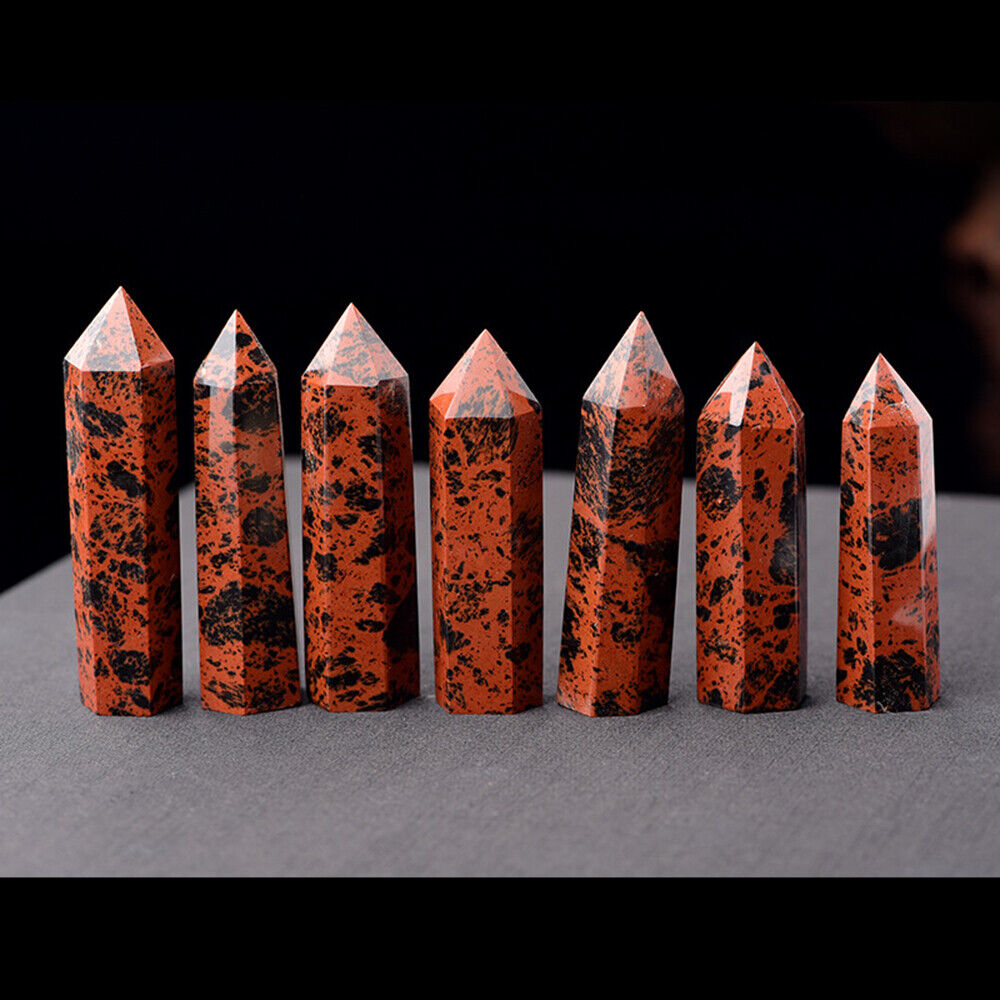 4~8cm Natural Mahogany Red Obsidian Obelisk Tower Crystal Quartz Point Wand