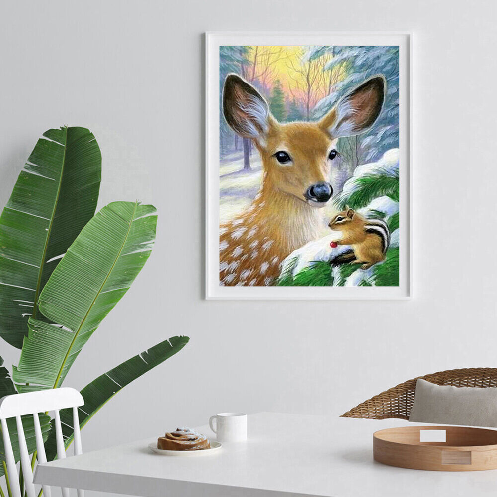 Diamond Painting Full Round Drill Deer and Squirrels Rhinestone Modern Art Cr