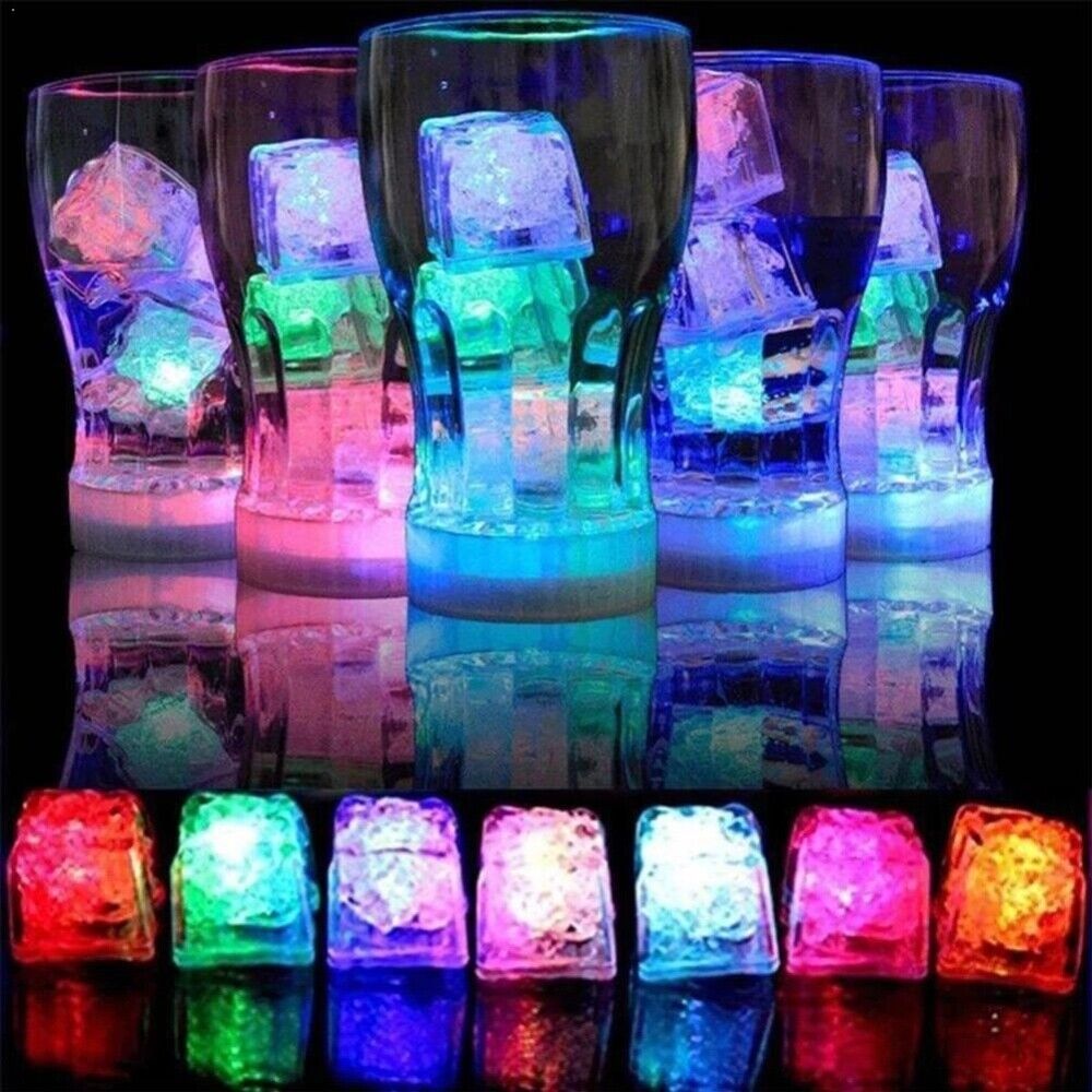 LED Light Up Glowing Flashing Ice Cubes Liquid Activated for Club Bar Party Deco