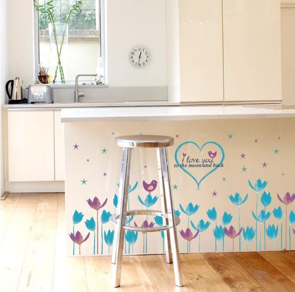 Wall Border stickers Tulip Flower Love Removable Decals Kids Nursery Decor Mural