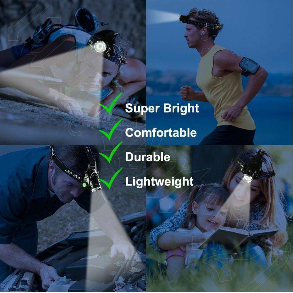 Powerful 12000000LM LED Rechargeable Headlight Zoomable Headlamp Head Torch