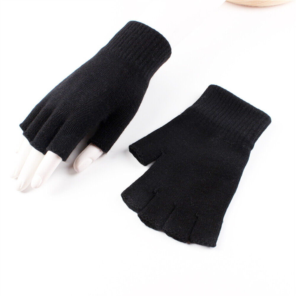 Winter Fingerless Gloves Open Finger Black Soft Warm Knitted Glove Unisex Mitten