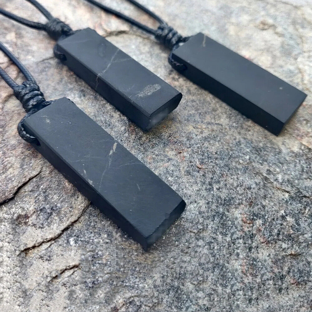 Shungite Pendant Rough Stick EMF Protection Rectangular Healing Stone Necklace