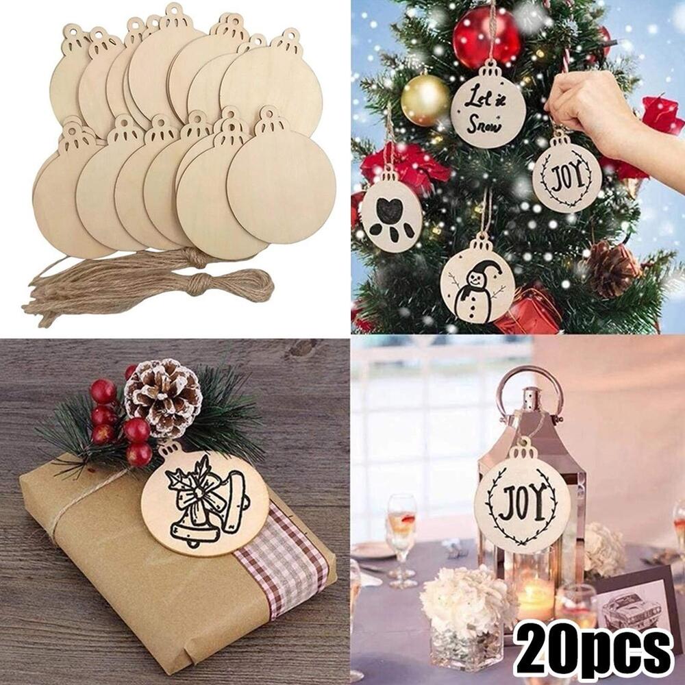 30x Wooden Bauble Blank Hanging Ornament Christmas Tree Pendant DIY Craft