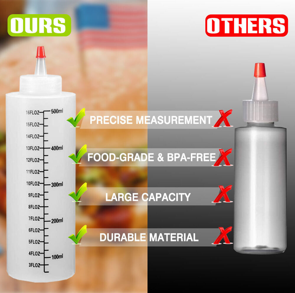 2X 500ml Sauce Bottles Squeeze Bottle Plastic Condiment Dispenser Ketchup Oil