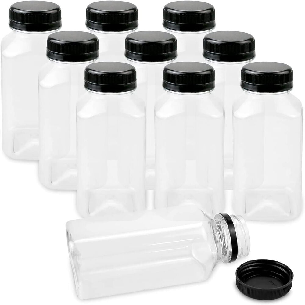 10 X 250ml Square Juice Bottle Clear Plastic Refillable Empty Water Drink Bottles