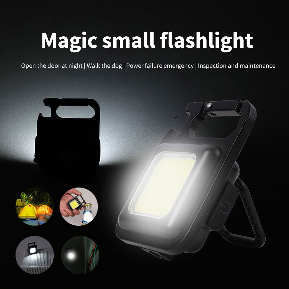 Mini Pocket COB LED Work Light Keychain Flashlight Torch Lamp USB Rechargeable