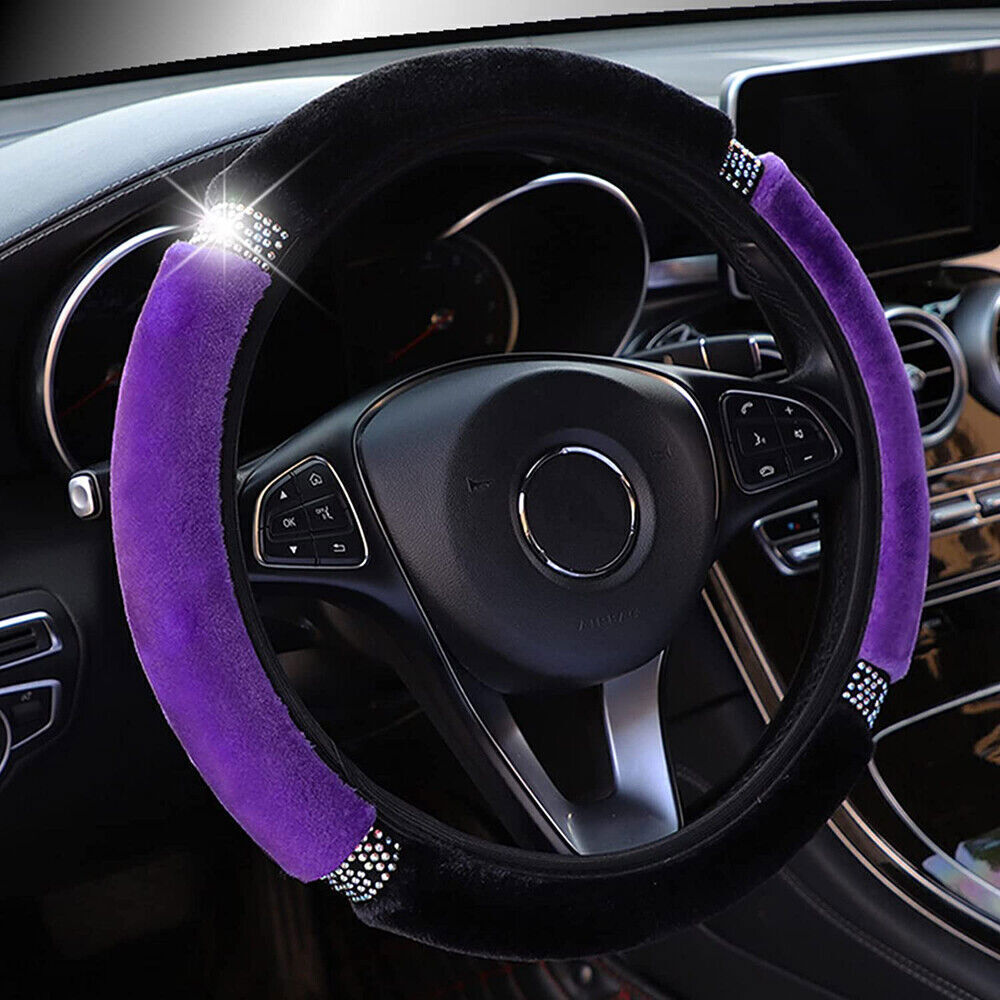 Purple Car Parts Steering Wheel Cover Rhinestone Anti-slip Protector Accessories