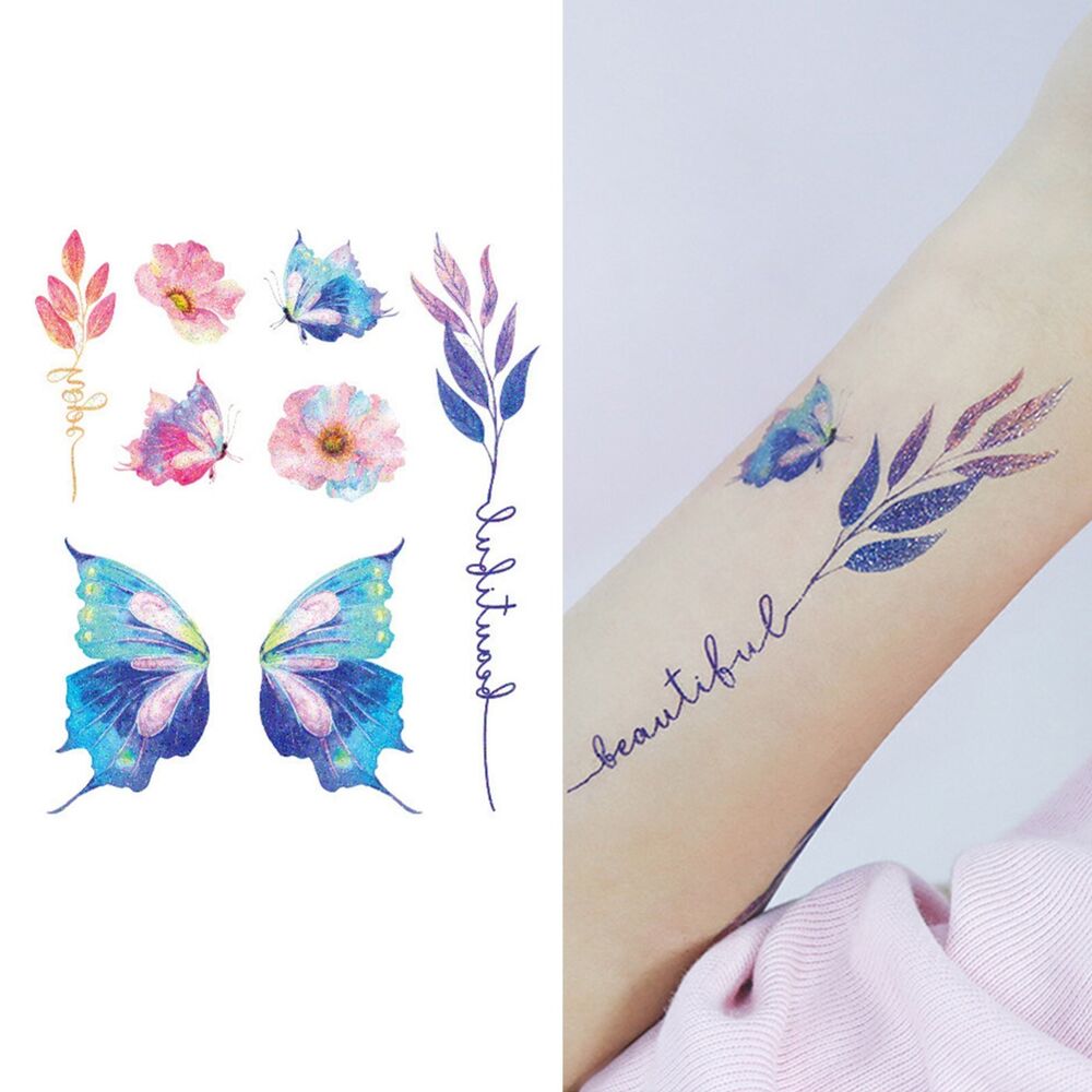 2x Glitter Butterfly Tattoo Gems Jewels Waterproof Face Body Art Stickers Party