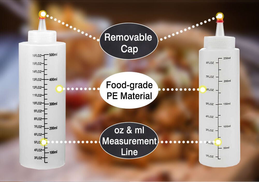 2X 500ml Sauce Bottles Squeeze Bottle Plastic Condiment Dispenser Ketchup Oil