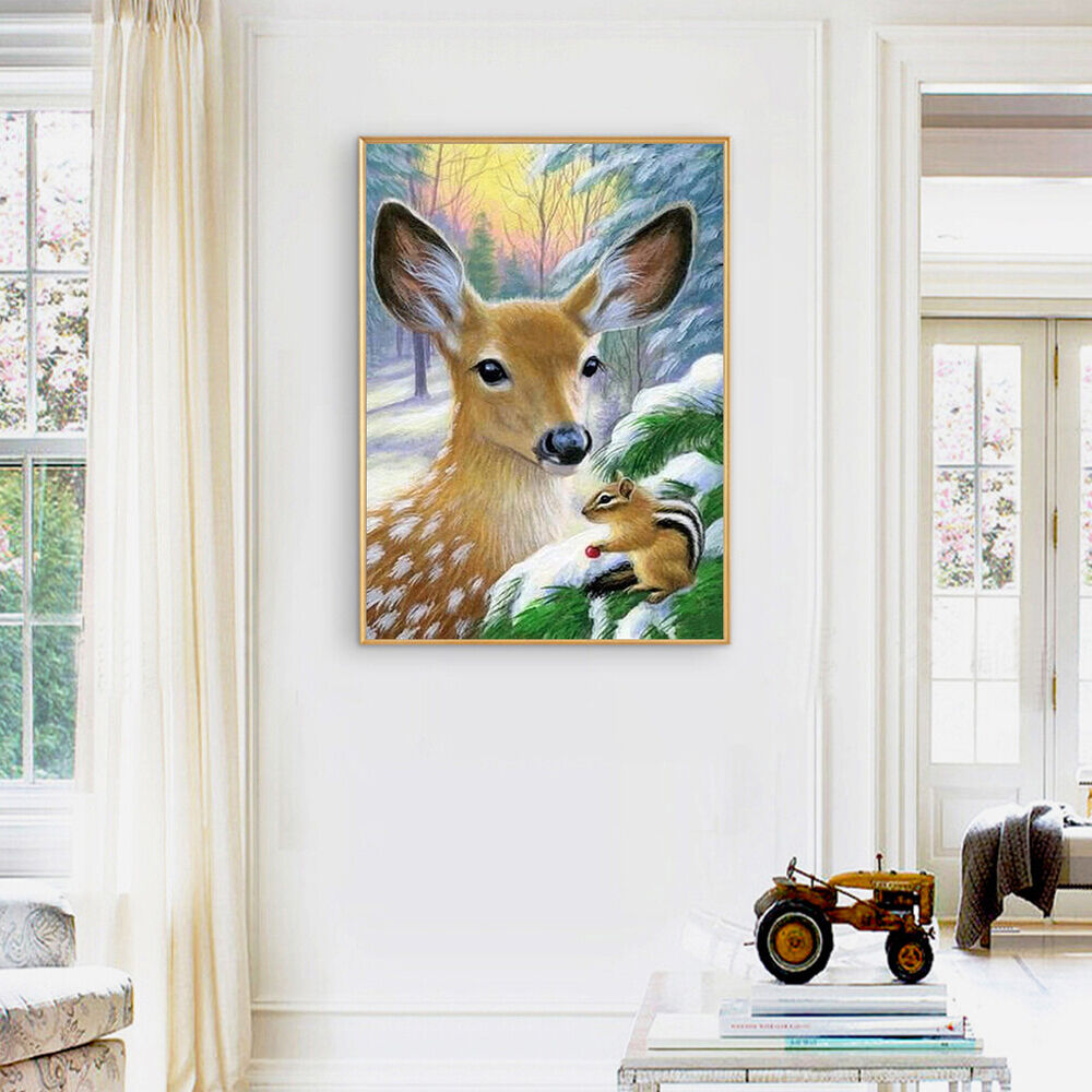 Diamond Painting Full Round Drill Deer and Squirrels Rhinestone Modern Art Cr