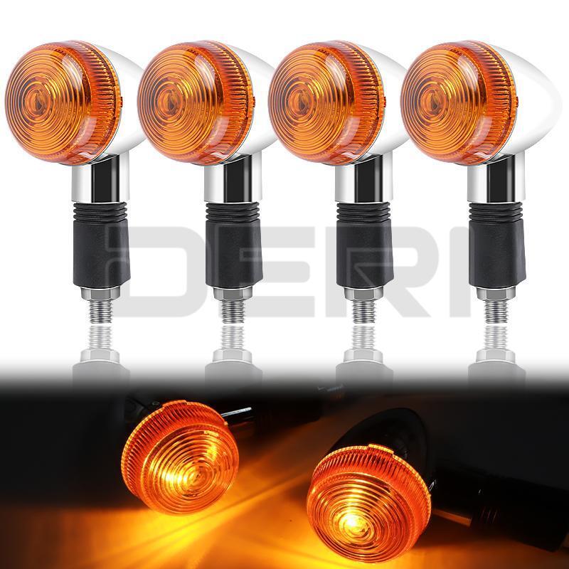 4x Universal Bullet Motorcycle Turn Signal Amber Indicators Lamp Blinkers Chrome