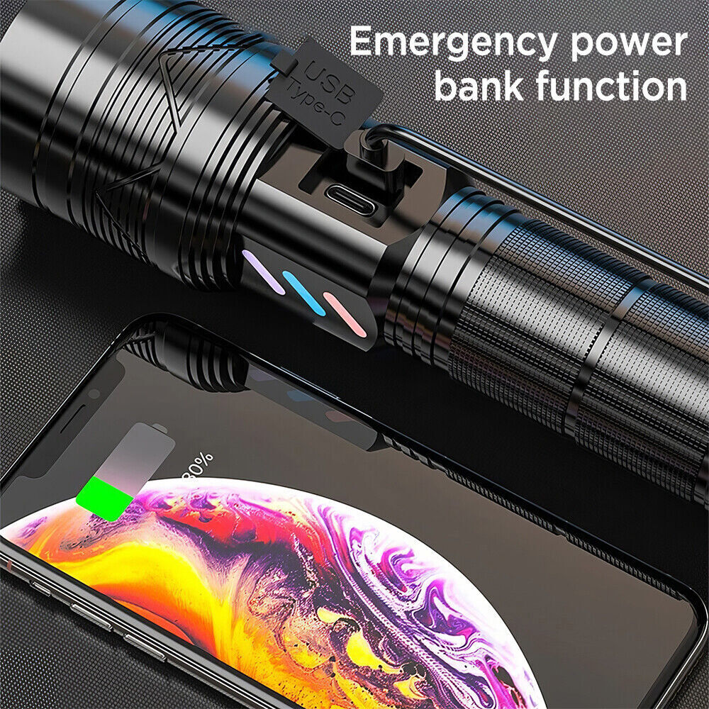 4000LM LED Flashlight Zoom Light Super Bright Torch USB Rechargeable Lamp