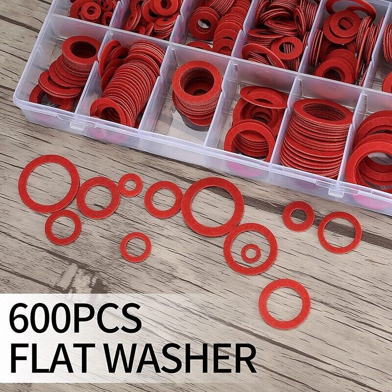 600Pcs Fibre Washer Assorted Kit 12 Size Red Steel Fiber Flat Washer Kit Flat