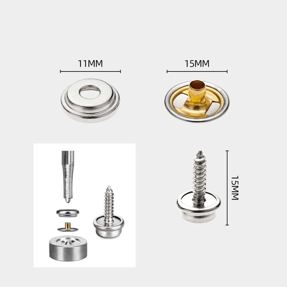 Snap Fastener Stainless Steel Cap 15mm Canvas Screw Press Stud Kit Boat Cover